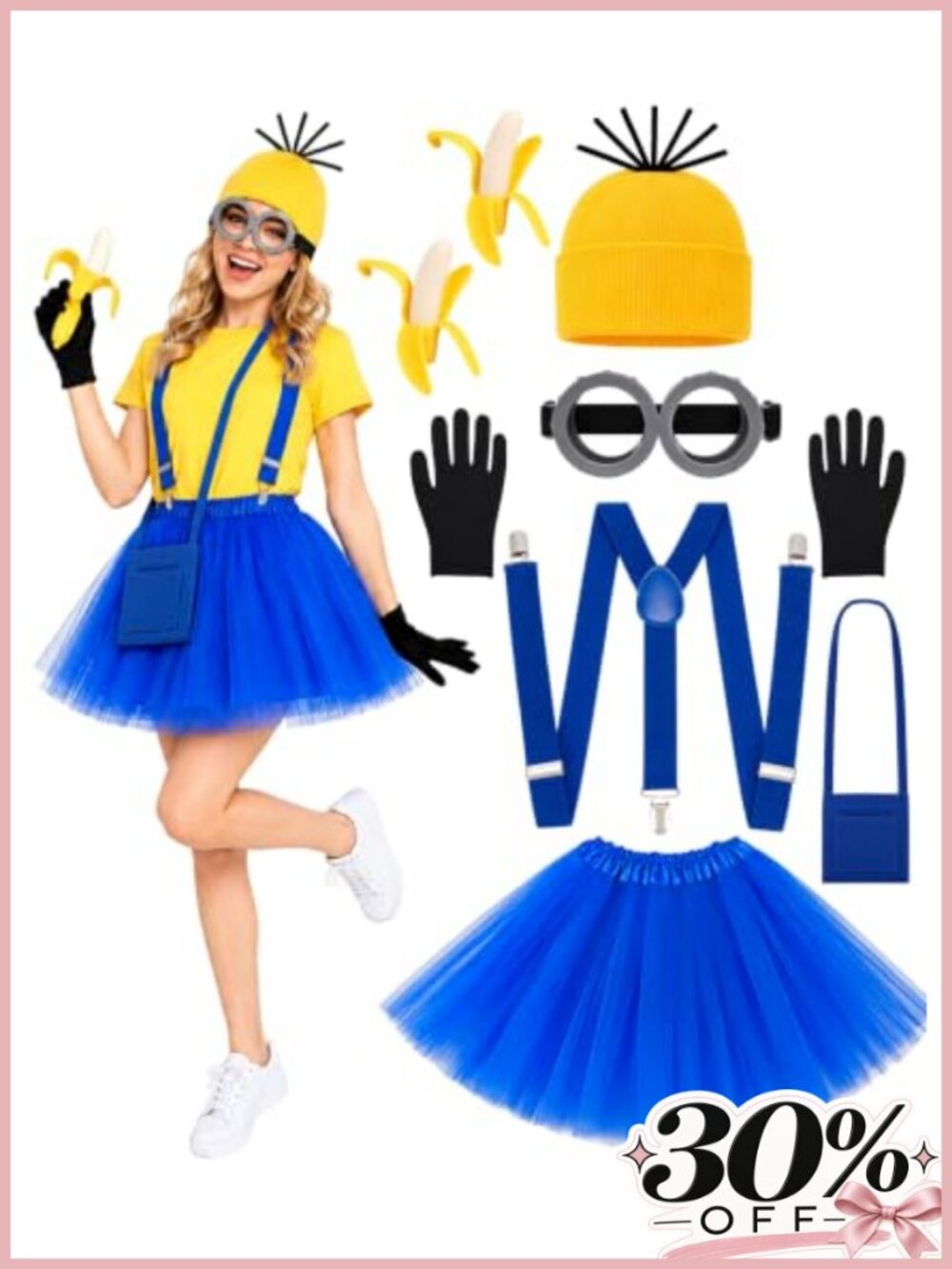 8-Piece Halloween Costume Accessory Set Crossbody Bag Tutu Suspenders